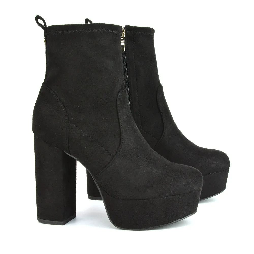 Sunny Platform Sock Ankle Boots Chunky Heeled Vegan Booties In White Synthetic Leather
