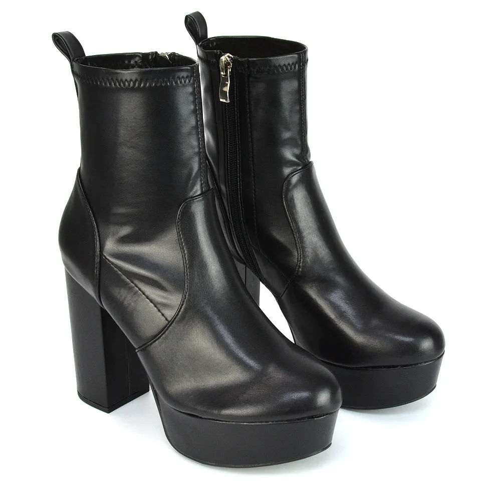 Sunny Platform Sock Ankle Boots Chunky Heeled Vegan Booties In White Synthetic Leather