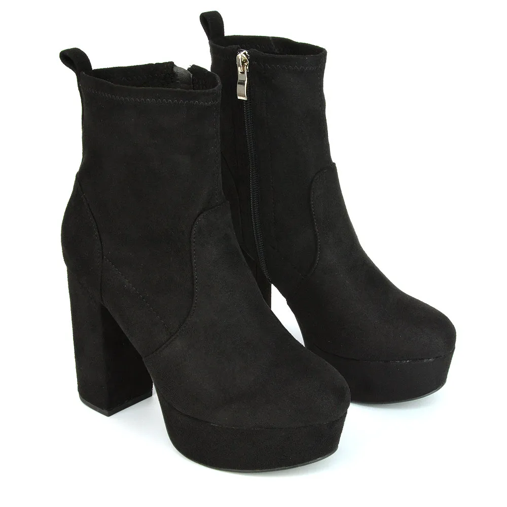 Sunny Platform Sock Ankle Boots Chunky Heeled Vegan Booties In White Synthetic Leather