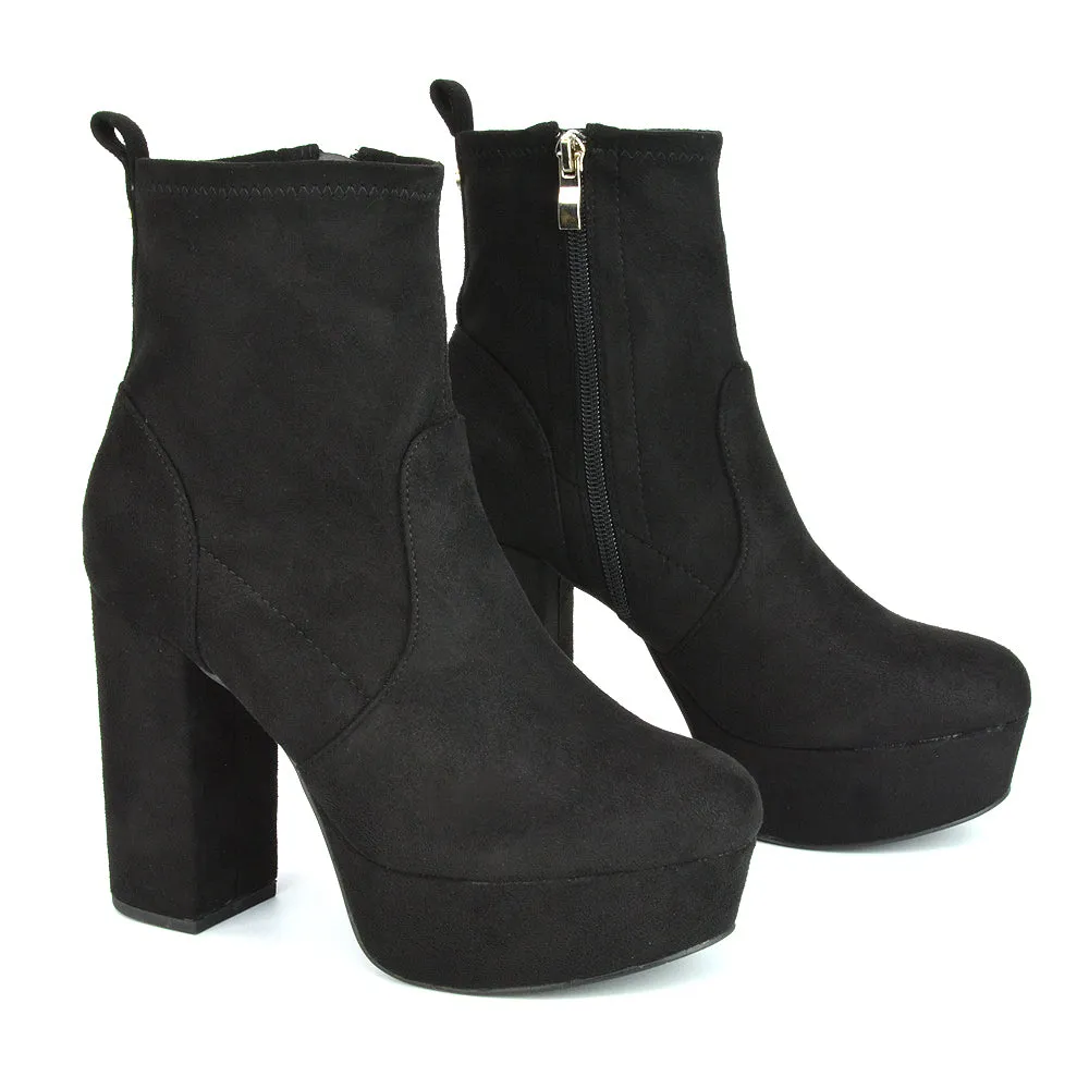 Sunny Platform Sock Ankle Boots Chunky Heeled Vegan Booties In White Synthetic Leather