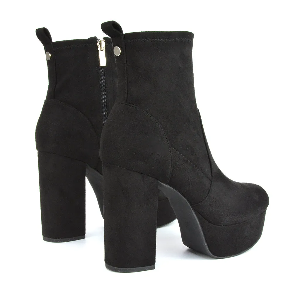 Sunny Platform Sock Ankle Boots Chunky Heeled Vegan Booties In White Synthetic Leather