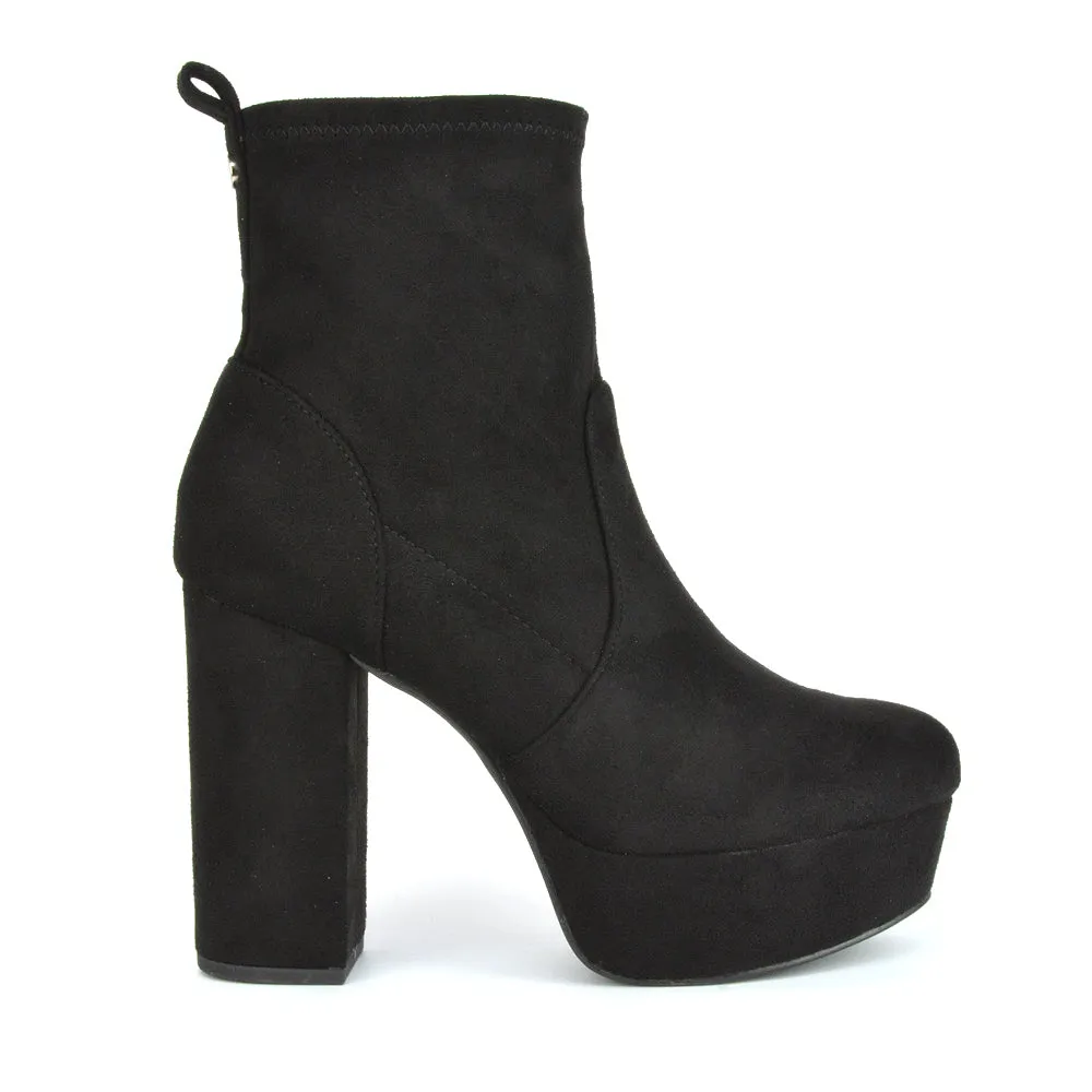 Sunny Platform Sock Ankle Boots Chunky Heeled Vegan Booties In White Synthetic Leather