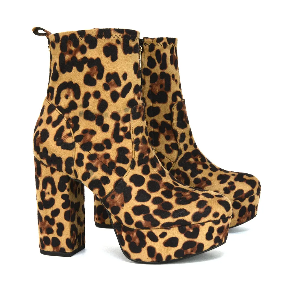 Sunny Platform Sock Ankle Boots Chunky Heeled Vegan Booties In White Synthetic Leather