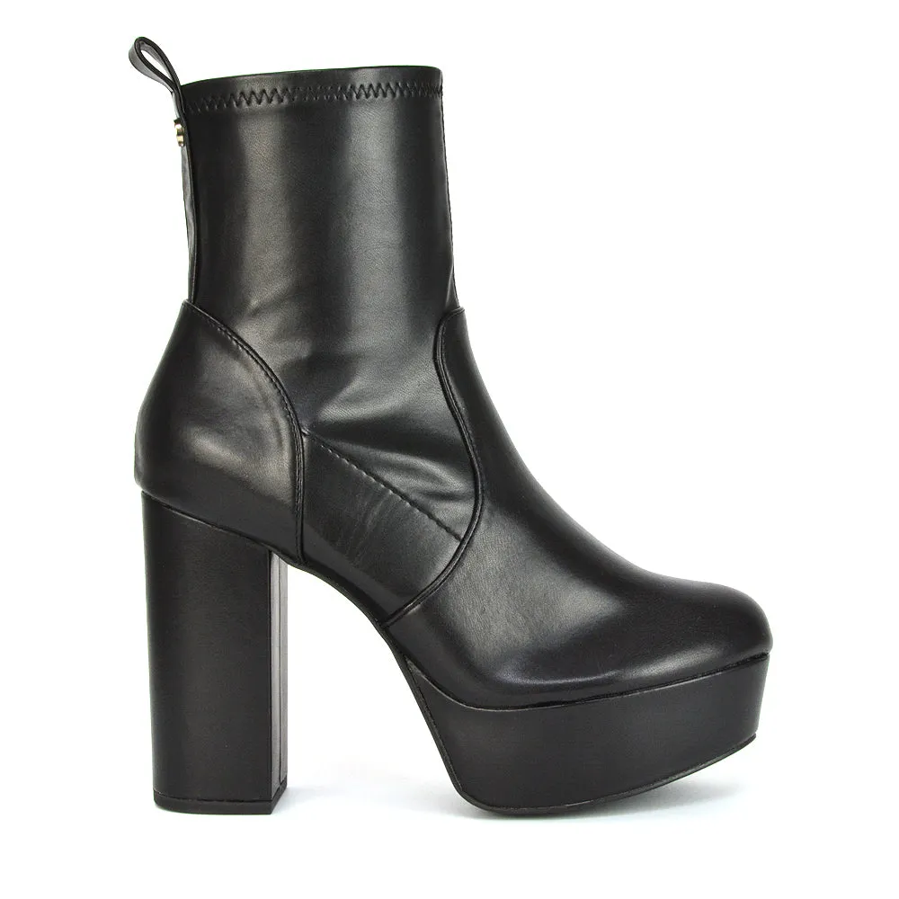 Sunny Platform Sock Ankle Boots Chunky Heeled Vegan Booties In White Synthetic Leather
