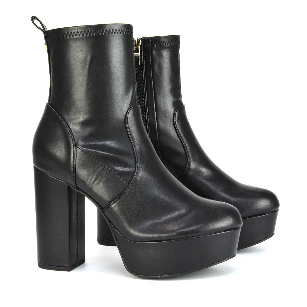 Sunny Platform Sock Ankle Boots Chunky Heeled Vegan Booties In White Synthetic Leather