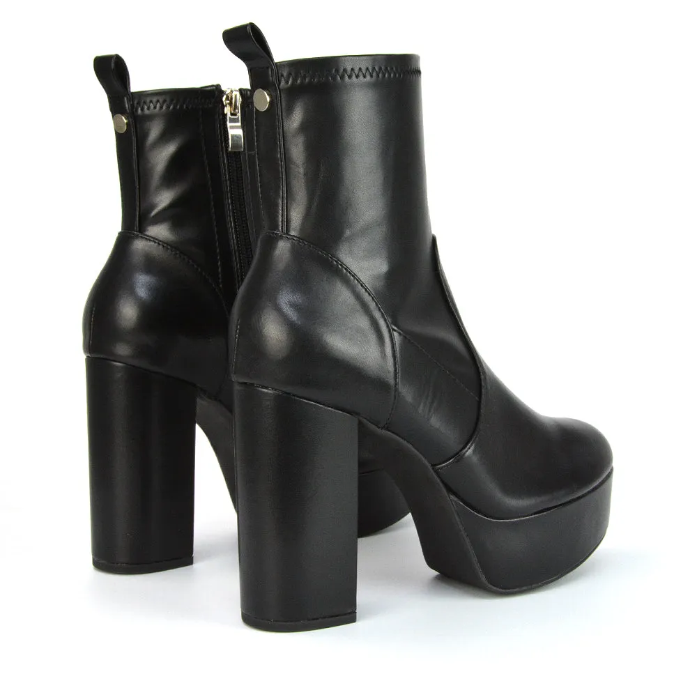 Sunny Platform Sock Ankle Boots Chunky Heeled Vegan Booties In White Synthetic Leather